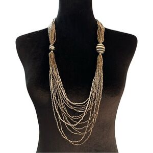 Beaded Statement Necklace Layered Multi Strands Gray Silver Long Length